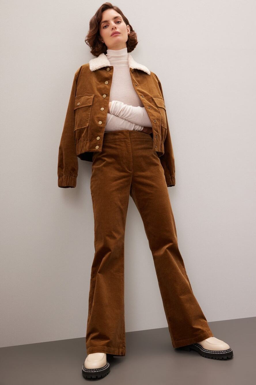 Adam Lippes Brown Retro 70s Corduroy Flare Leg High Rise Pants Size 16